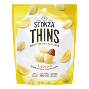 Sconza Thins Lemon Yogurt Almonds 5oz Peg Bags 6ct